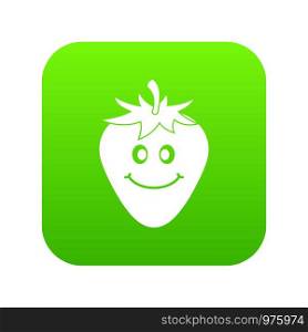 Ripe smiling strawberry icon digital green for any design isolated on white vector illustration. Ripe smiling strawberry icon digital green
