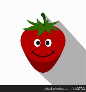 Ripe smiling strawberry icon. Flat illustration of ripe smiling strawberry vector icon for web on white background. Ripe smiling strawberry icon, flat style
