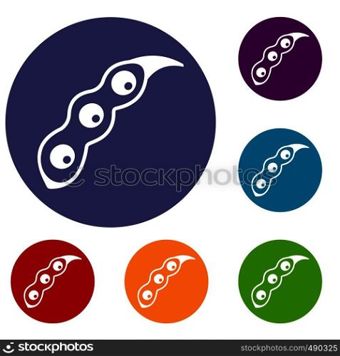 Ripe soybean icons set in flat circle red, blue and green color for web. Ripe soybean icons set