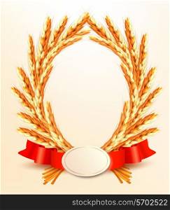 Ripe yellow wheat ears with red ribbons. Vector background