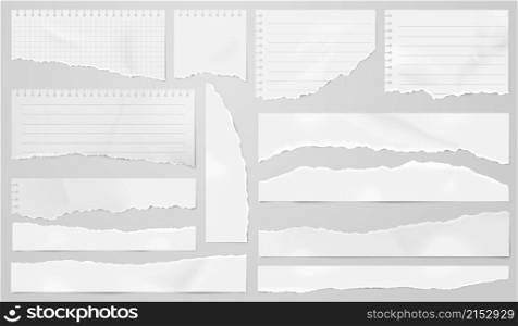 Ripped pages. Shapes torn paper, elegant headline strip. Isolated gray page sheets. Line notebook, rip scrap, cardboard edge piece recent vector set. Illustration ripped notebook, shape edge. Ripped pages. Shapes torn paper, elegant headline strip. Isolated gray page sheets. Line notebook, rip scrap, cardboard edge piece recent vector set