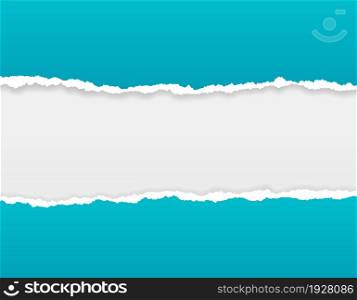 Ripped paper background. Torn edge bright borders, rip or broken sheets. Blue grunge cardboard for scrapbook, page strip exact vector backdrop. Illustration of paper ripped, rip edge empty. Ripped paper background. Torn edge bright borders, rip or broken sheets. Blue grunge cardboard for scrapbook, page strip exact vector backdrop