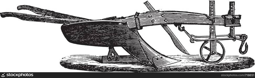 Ripper plow Meixmoron M. de Dombasle, vintage engraved illustration. Industrial encyclopedia E.-O. Lami - 1875.