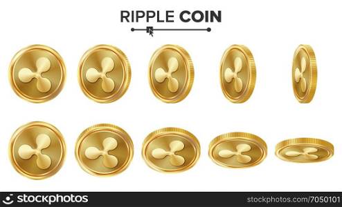 Ripple Coin 3D Gold Coins Vector Set. Realistic. Flip Different Angles. Digital Currency Money. Investment Concept. Cryptography Finance Coin Icons Sign. Fintech Blockchain. Currency Isolated On White. Ripple Coin 3D Gold Coins Vector Set. Realistic. Flip Different Angles. Digital Currency Money. Investment Concept. Cryptography Finance Coin Icons Sign. Fintech Blockchain. Currency Isolated