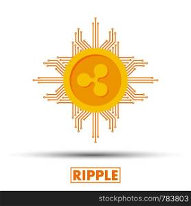 Ripple concept. Cryptocurrency logo sigh. Digital money. Block chain, finance symbol. Flat style vector stock illustration