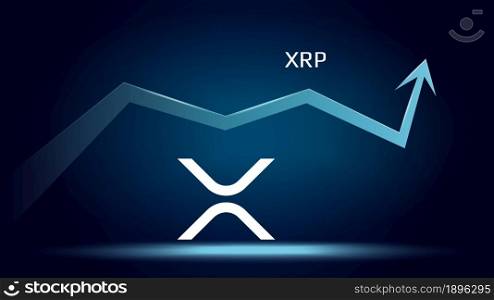 Ripple XRP in uptrend and price is rising. Crypto coin symbol and up arrow. Uniswap flies to the moon. Vector illustration.