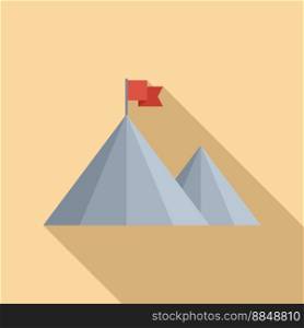 Rise flag on mountain icon flat vector. Top career. Peak concept. Rise flag on mountain icon flat vector. Top career