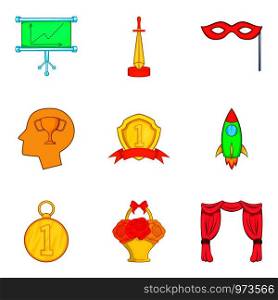 Rise icons set. Cartoon set of 9 rise vector icons for web isolated on white background. Rise icons set, cartoon style