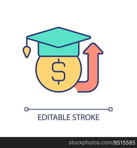 Rise of education costs RGB color icon. High rate college loan. Expensive credit. Study financing. Isolated vector illustration. Simple filled line drawing. Editable stroke. Arial font used. Rise of education costs RGB color icon