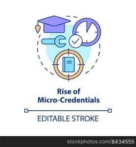 Rise of micro credentials concept icon. Short term course. Trend in education abstract idea thin line illustration. Isolated outline drawing. Editable stroke. Arial, Myriad Pro-Bold fonts used. Rise of micro credentials concept icon