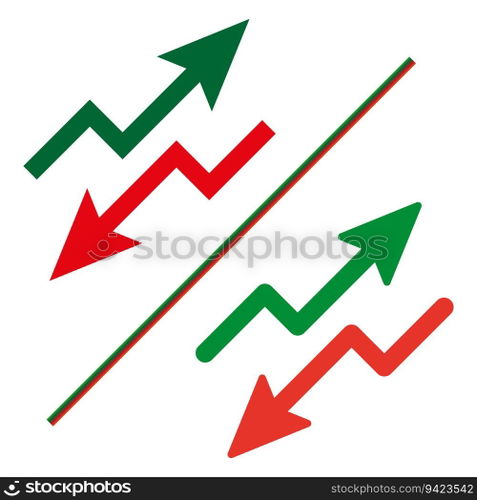 Rising and falling arrow icon. Increase and decrease sign. Vector illustration. EPS 10. stock image.. Rising and falling arrow icon. Increase and decrease sign. Vector illustration. EPS 10.