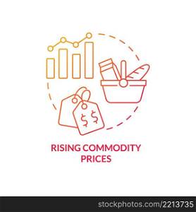 Rising commodity prices red gradient concept icon. Primary product. Market economy disadvantages abstract idea thin line illustration. Isolated outline drawing. Myriad Pro-Bold fonts used. Rising commodity prices red gradient concept icon