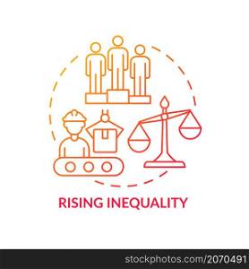 Rising inequality red gradient concept icon. Negative impact of automation abstract idea thin line illustration. Isolated outline drawing. Editable stroke. Roboto-Medium, Myriad Pro-Bold fonts used. Rising inequality red gradient concept icon