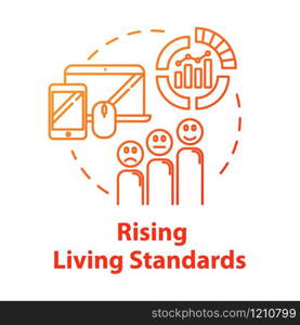 Rising living standards concept icon. Level of goods and services. Industrial market. Class disparity. Quality of life idea thin line illustration. Vector isolated outline RGB color drawing