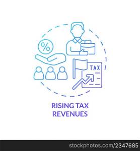 Rising tax revenues blue gradient concept icon. Legalizing unauthorized immigrants positive impact abstract idea thin line illustration. Isolated outline drawing. Myriad Pro-Bold font used. Rising tax revenues blue gradient concept icon
