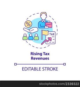 Rising tax revenues concept icon. Legalizing unauthorized immigrants positive impact abstract idea thin line illustration. Isolated outline drawing. Editable stroke. Arial, Myriad Pro-Bold fonts used. Rising tax revenues concept icon