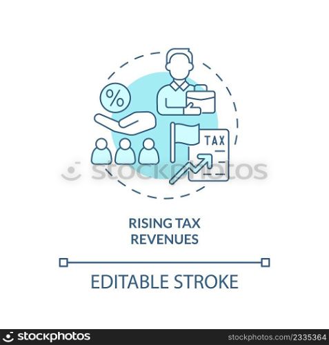Rising tax revenues turquoise concept icon. Legalizing immigrants positive impact abstract idea thin line illustration. Isolated outline drawing. Editable stroke. Arial, Myriad Pro-Bold fonts used. Rising tax revenues turquoise concept icon