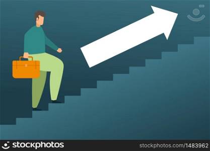 Rising up. Career progression. Businessman rising up the stairs. Vector concept illustration.