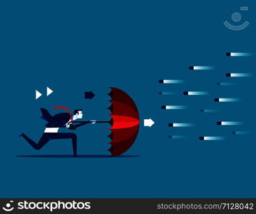Risk averse. Businessman and umbrella to shield.Concept business vector illustration.. Risk averse. Businessman and umbrella to shield.Concept business vector illustration.