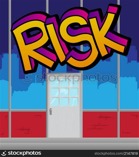 Risk. Comic book word text on abstract comics background. Retro pop art style illustration.