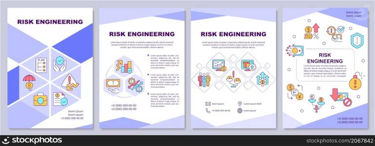 Risk engineering brochure template. Safety and protection. Booklet print design with linear icons. Vector layouts for presentation, annual reports, ads. Arial-Black, Myriad Pro-Regular fonts used. Risk engineering brochure template