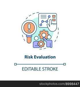 Risk evaluation concept icon. Potential hazard. Effective disaster recovery plan abstract idea thin line illustration. Isolated outline drawing. Editable stroke. Arial, Myriad Pro-Bold fonts used. Risk evaluation concept icon