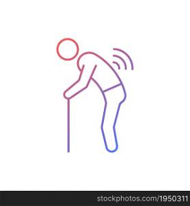 Risk factor linked to age gradient linear vector icon. Elderly man with back ache. Spinal arthritis development. Thin line color symbol. Modern style pictogram. Vector isolated outline drawing. Risk factor linked to age gradient linear vector icon