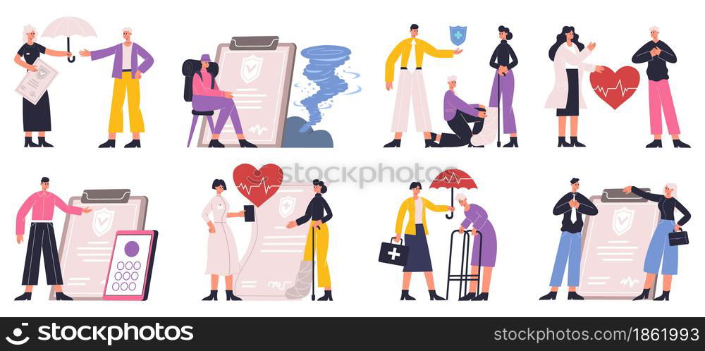 Risk insurance protecting health, business, automobile and house. Insurance life, health and property safety protection vector Illustration set. Property protection offers life protection and safety. Risk insurance protecting health, business, automobile and house. Insurance life, health and property safety protection vector Illustration set. Property protection offers