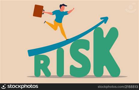 Risk invest finance and risky stock asset. Financial arrow growth high and return reward roi trader vector illustration concept. Business chart with man and capital diagram. Control planning and goal