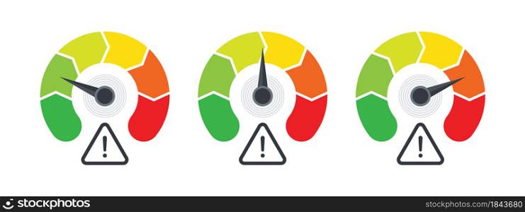 Risk meter. Risk icons. Speed indicator sign. Meter signs concept. Vector illustration