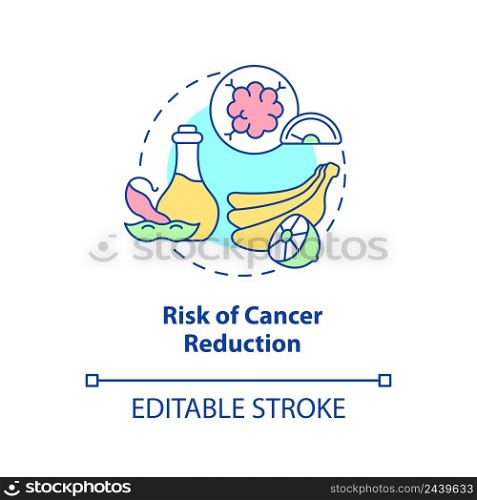Risk of cancer reduction concept icon. Disease prevention. Veganism and illness abstract idea thin line illustration. Isolated outline drawing. Editable stroke. Arial, Myriad Pro-Bold fonts used. Risk of cancer reduction concept icon