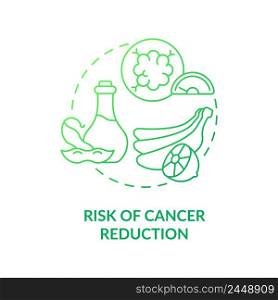 Risk of cancer reduction green gradient concept icon. Disease prevention. Veganism and illness abstract idea thin line illustration. Isolated outline drawing. Myriad Pro-Bold font used. Risk of cancer reduction green gradient concept icon