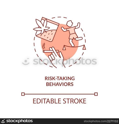 Risk-taking behaviors terracotta concept icon. Alcohol and drug addiction abstract idea thin line illustration. Isolated outline drawing. Editable stroke. Arial, Myriad Pro-Bold fonts used. Risk-taking behaviors terracotta concept icon