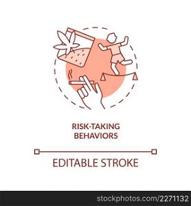 Risk-taking behaviors terracotta concept icon. Alcohol and drug addiction abstract idea thin line illustration. Isolated outline drawing. Editable stroke. Arial, Myriad Pro-Bold fonts used. Risk-taking behaviors terracotta concept icon