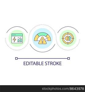Risks analysis loop concept icon. Aggressive business strategy. Focus on profitability abstract idea thin line illustration. Isolated outline drawing. Editable stroke. Arial font used. Risks analysis loop concept icon