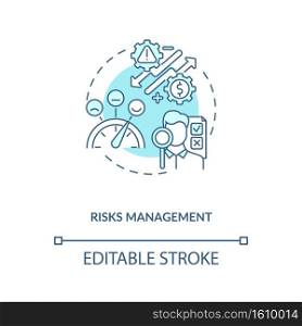 Risks management concept icon. Asset management benefit idea thin line illustration. Minimizing losses and maximizing opportunities. Vector isolated outline RGB color drawing. Editable stroke. Risks management concept icon