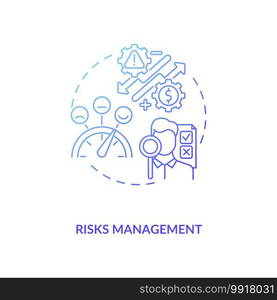 Risks management concept icon. Asset management benefit idea thin line illustration. Risks identification. Coordinated and economical resources application. Vector isolated outline RGB color drawing. Risks management concept icon