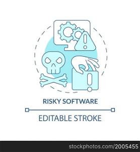 Risky software blue concept icon. Online piracy disadvantage abstract idea thin line illustration. Potential dangerous malware. Vector isolated outline color drawing. Editable stroke. Risky software blue concept icon