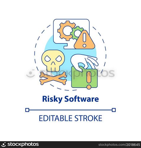 Risky software concept icon. Online piracy disadvantage abstract idea thin line illustration. Unlicensed applications. Pirated material dangers. Vector isolated outline color drawing. Editable stroke. Risky software concept icon