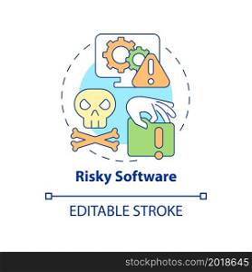 Risky software concept icon. Online piracy disadvantage abstract idea thin line illustration. Unlicensed applications. Pirated material dangers. Vector isolated outline color drawing. Editable stroke. Risky software concept icon