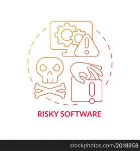 Risky software red gradient concept icon. Online piracy disadvantage abstract idea thin line illustration. Risk of getting viruses. Potential dangerous malware. Vector isolated outline color drawing. Risky software red gradient concept icon