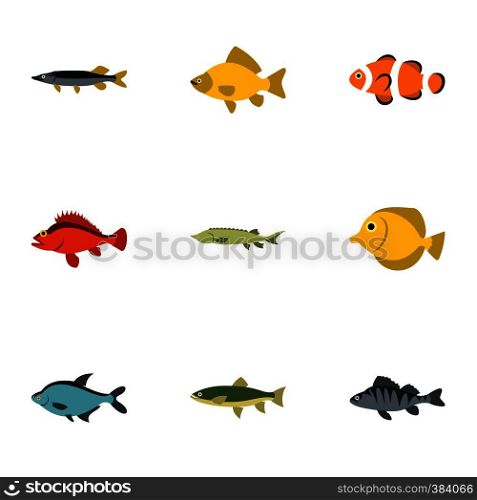 River fish icons set. Flat illustration of 9 river fish vector icons for web. River fish icons set, flat style