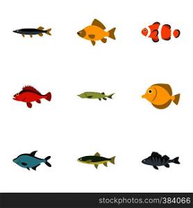 River fish icons set. Flat illustration of 9 river fish vector icons for web. River fish icons set, flat style