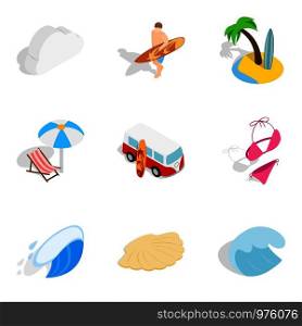 River flow icons set. Isometric set of 9 river flow vector icons for web isolated on white background. River flow icons set, isometric style