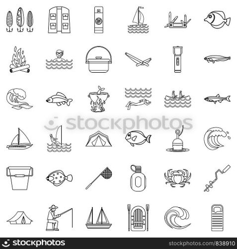 River icons set. Outline style of 36 river vector icons for web isolated on white background. River icons set, outline style