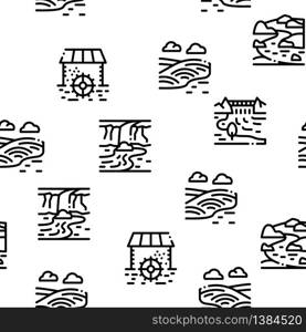 River Landscape Seamless Pattern Vector Thin Line. Illustrations. River Landscape Seamless Pattern Vector