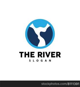 River Logo Design, River Creek Vector, Riverside Illustration With A Combination Of Mountains And Nature, Product Brand