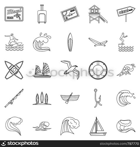 River rest icons set. Outline set of 25 river rest vector icons for web isolated on white background. River rest icons set, outline style