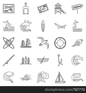 River rest icons set. Outline set of 25 river rest vector icons for web isolated on white background. River rest icons set, outline style