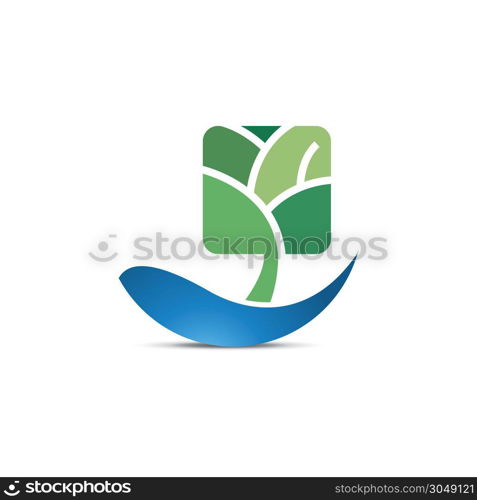 River Tree logo design vector template. Tree and water symbol.